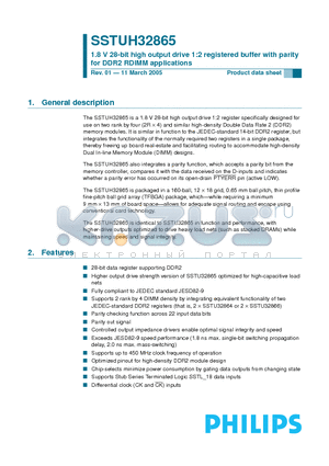 SSTUH32865 datasheet - 1.8 V 28-bit high output drive 1:2 registered buffer with parity for DDR2 RDIMM applications