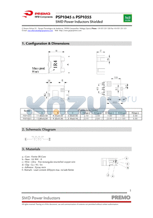 PSP1045-R80M datasheet - SMD Power Inductors Shielded