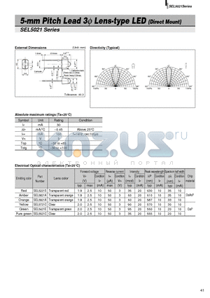 SEL5921A datasheet - 5-mm Pitch Lead 3phi Lens-type LED (Direct Mount)