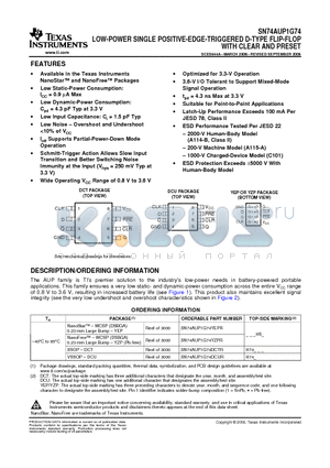 SN74AUP1G74DCTR datasheet - LOW-POWER SINGLE POSITIVE-EDGE-TRIGGERED D-TYPE FLIP-FLOP WITH CLEAR AND PRESET