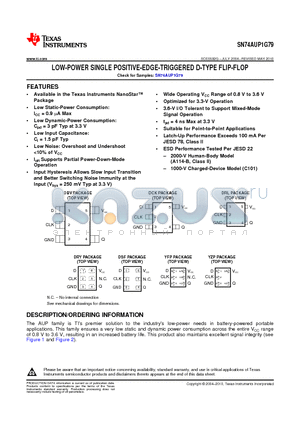 SN74AUP1G79 datasheet - LOW-POWER SINGLE POSITIVE-EDGE-TRIGGERED D-TYPE FLIP-FLOP