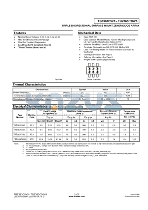TBZ363C5V5-7-F datasheet - TRIPLE BI-DIRECTIONAL SURFACE MOUNT ZENER DIODE ARRAY