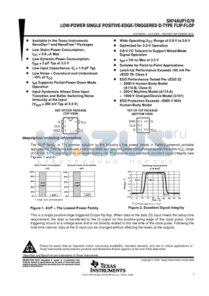 SN74AUP1G79DBVT datasheet - LOW POWER SINGLE POSITIVE EDGE TRIGGERRED D TYPE FLIP FLOP