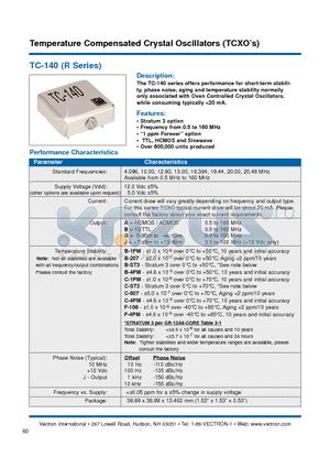 TC-140 datasheet - Temperature Compensated Crystal Oscillators (TCXOs)