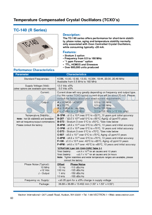 TC-140-BAC-1PM datasheet - Temperature Compensated Crystal Oscillators (TCXOs)