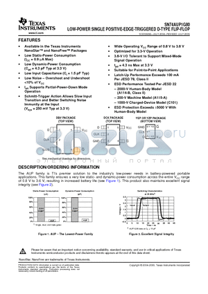 SN74AUP1G80 datasheet - LOW-POWER SINGLE POSITIVE-EDGE-TRIGGERED D-TYPE FLIP-FLOP