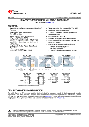 SN74AUP1G97 datasheet - LOW-POWER CONFIGURABLE MULTIPLE-FUNCTION GATE