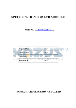 TM161EBC-1 datasheet - SPECIFICATION FOR LCD MODULE