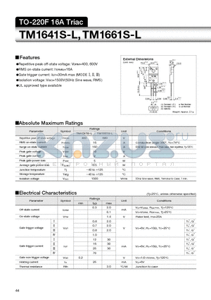 TM1641S-L datasheet - TO-220F 16A Triac