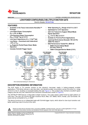 SN74AUP1G98DCKTG4 datasheet - LOW-POWER CONFIGURABLE MULTIPLE-FUNCTION GATE