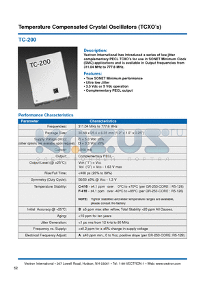 TC-200-CFF-416B-625.00MHZ datasheet - Temperature Compensated Crystal Oscillators