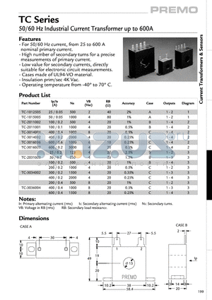 TC-2011001 datasheet - 50/60 Hz industrial Current Transformer up to 600A