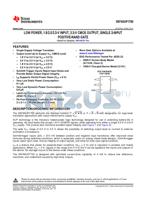 SN74AUP1T00DCKT datasheet - LOW POWER, 1.8/2.5/3.3-V INPUT, 3.3-V CMOS OUTPUT, SINGLE 2-INPUT POSITIVE-NAND GATE