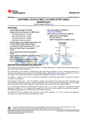 SN74AUP1T04DCKT datasheet - LOW POWER,1.8/2.5/3.3-V INPUT,3.3-V COMS OUTPUT, SINGLE INVERTER GATE