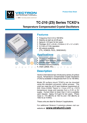 TC-210-CAC-ST3A datasheet - TEMPERATURE COMPENSATED CRYSTAL OSCILLATORS