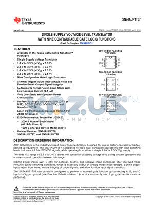 SN74AUP1T57 datasheet - SINGLE-SUPPLY VOLTAGE-LEVEL TRANSLATOR WITH NINE CONFIGURABLE GATE LOGIC FUNCTIONS