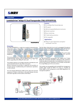 TM2-SFPPXFPFC8 datasheet - LambdaDriver 8Gbps FC Dual Transponder (TM2-SFPPXFPFC8)