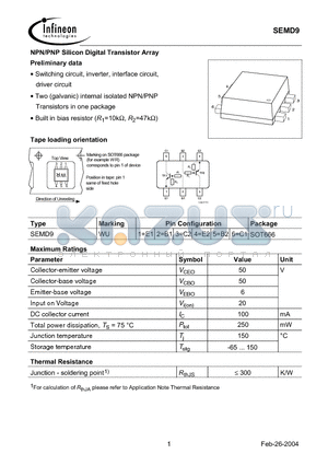 SEMD9 datasheet - NPN/PNP Silicon Digital Transistor Array Preliminary data