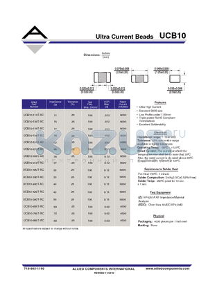 UCB10-500T-RC datasheet - Ultra Current Beads