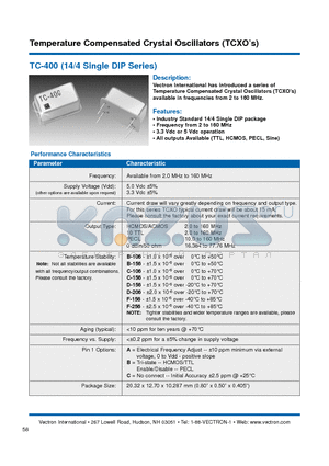 TC-400-CAB-106A160 datasheet - Temperature Compensated Crystal Oscillators (TCXOs)