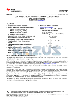 SN74AUP1T87 datasheet - LOW POWER, 1.8/2.5/3.3-V INPUT, 3.3-V CMOS OUTPUT, 2-INPUT EXCLUSIVE-NOR GATE