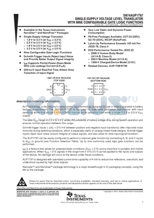 SN74AUP1T97 datasheet - SINGLE SUPPLY VOLTAGE LEVEL TRANSLATOR WITH NINE CONFIGURABLE GATE LOGIC FUNTIONS