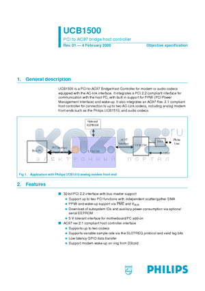 UCB1500 datasheet - PCI to AC97 bridge/host controller