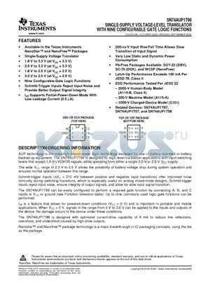 SN74AUP1T97 datasheet - SINGLE-SUPPLY VOLTAGE-LEVEL TRANSLATOR WITH NINE CONFIGURABLE GATE LOGIC FUNCTIONS