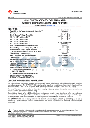 SN74AUP1T98DBVRG4 datasheet - SINGLE-SUPPLY VOLTAGE-LEVEL TRANSLATOR WITH NINE CONFIGURABLE GATE LOGIC FUNCTIONS