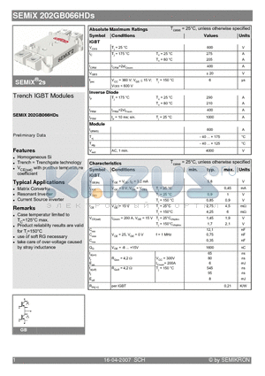 SEMIX202GB066HDS_07 datasheet - Trench IGBT Modules