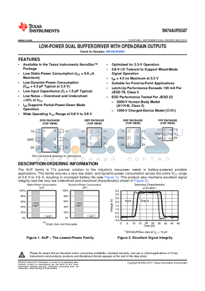 SN74AUP2G07DCKR datasheet - LOW-POWER DUAL BUFFER/DRIVER WITH OPEN-DRAIN OUTPUTS
