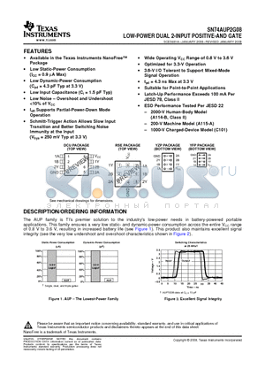 SN74AUP2G08 datasheet - LOW-POWER DUAL 2-INPUT POSITIVE-AND GATE