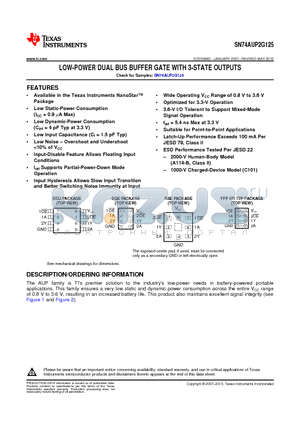 SN74AUP2G125DCUR datasheet - LOW-POWER DUAL BUS BUFFER GATE WITH 3-STATE OTPUTS