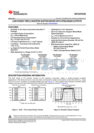 SN74AUP3G06 datasheet - LOW-POWER TRIPLE INVERTER BUFFER/DRIVER WITH OPEN-DRAIN OUTPUTS