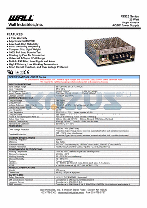 PSS-25-24 datasheet - 25 Watt Single Output AC/DC Power Supply