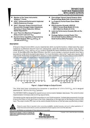 SN74AVC16245DGG datasheet - 16-BIT BUS TRANSCEIVER WITH 3-STATE OUTPUTS