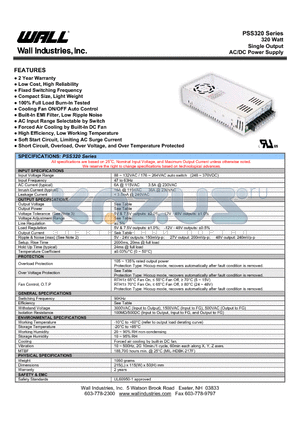 PSS320 datasheet - 320 Watt Single Output AC/DC Power Supply