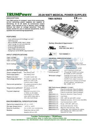 TM25-T39 datasheet - 25-28 WATT MEDICAL POWER SUPPLIES