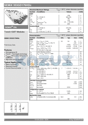 SEMIX353GD176HDC datasheet - Trench IGBT Modules