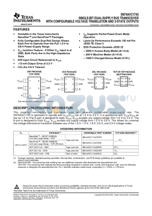 SN74AVC1T45DBVR datasheet - SINGLE-BIT DUAL-SUPPLY BUS TRANSCEIVER WITH CONFIGURABLE VOLTAGE TRANSLATION AND 3-STATE OUTPUTS