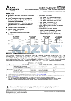 SN74AVC1T45DBVR datasheet - SINGLE-BIT DUAL-SUPPLY BUS TRANSCEIVER WITH CONFIGURABLE VOLTAGE TRANSLATION AND 3-STATE OUTPUTS