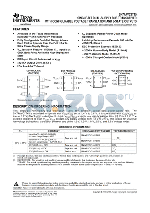 SN74AVC1T45DBVRE4 datasheet - SINGLE-BIT DUAL-SUPPLY BUS TRANSCEIVER WITH CONFIGURABLE VOLTAGE TRANSLATION AND 3-STATE OUTPUTS