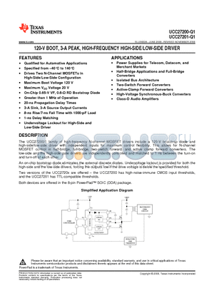 UCC27200-Q1 datasheet - 120-V BOOT, 3-A PEAK, HIGH-FREQUENCY HIGH-SIDE/LOW-SIDE DRIVER