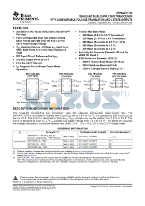 SN74AVC1T45DBVTG4 datasheet - SINGLE-BIT DUAL-SUPPLY BUS TRANSCEIVER WITH CONFIGURABLE VOLTAGE TRANSLATION AND 3-STATE OUTPUTS