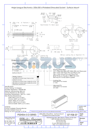 PSSHSM-5-DV datasheet - .050x.050 cl Dual Row - Surface Mount Polarized Shrouded Socket