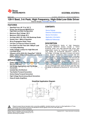 UCC27200ADDAR datasheet - 120-V Boot, 3-A Peak, High Frequency, High-Side/Low-Side Driver