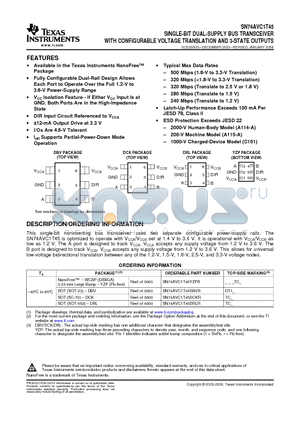 SN74AVC1T45DRLRG4 datasheet - SINGLE-BIT DUAL-SUPPLY BUS TRANSCEIVER WITH CONFIGURABLE VOLTAGE TRANSLATION AND 3-STATE OUTPUTS