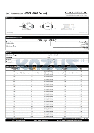 PSSL-0402-101M-T datasheet - SMD Power Inductor
