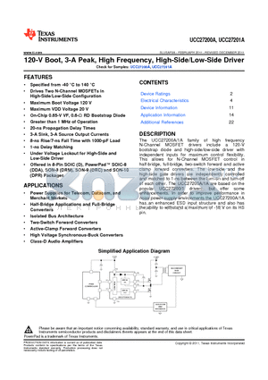 UCC27201ADR datasheet - 120-V Boot, 3-A Peak, High Frequency, High-Side/Low-Side Driver