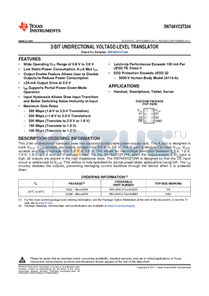 SN74AVC2T244DQMR datasheet - 2-BIT UNDIRECTIONAL VOLTAGE-LEVEL TRANSLATOR